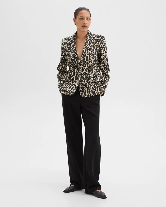 Women Theory Blazers Jackets Tailored Blazer In Stretch Leopard Wool Beige Multi