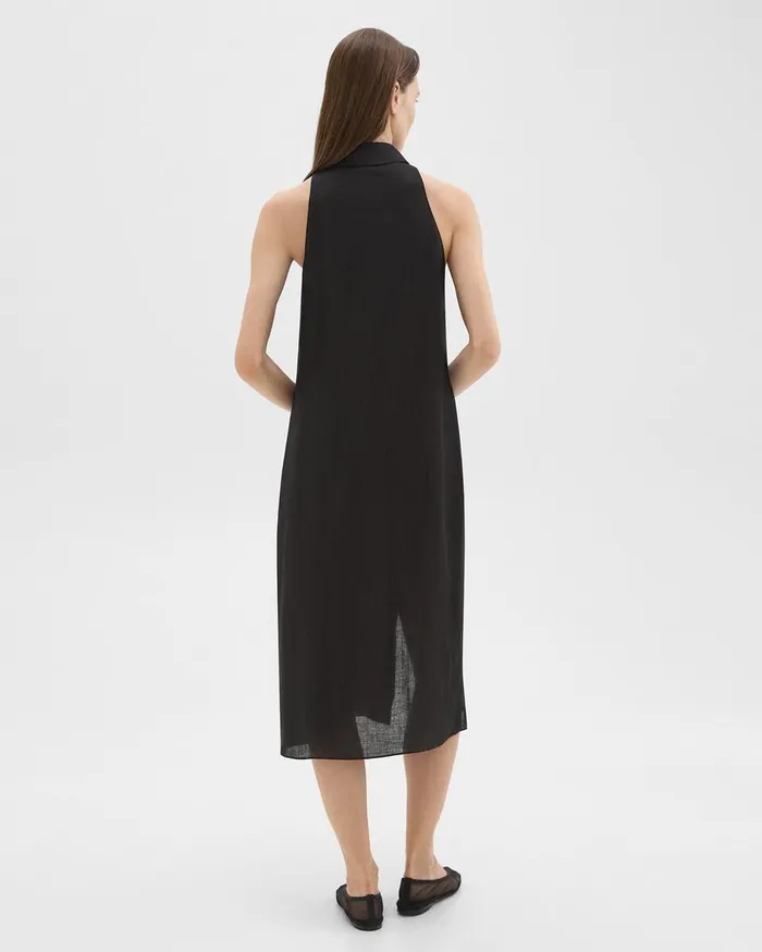Women Theory Dresses Halter Neck Shirt Dress In Hemp Black