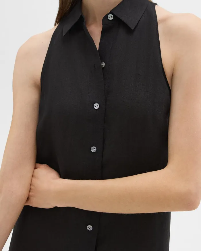 Women Theory Dresses Halter Neck Shirt Dress In Hemp Black