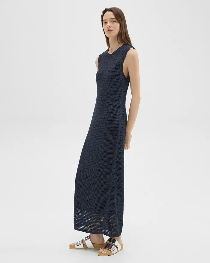 Women Theory Dresses Mesh Maxi Dress In LinenViscose Nocturne Navy