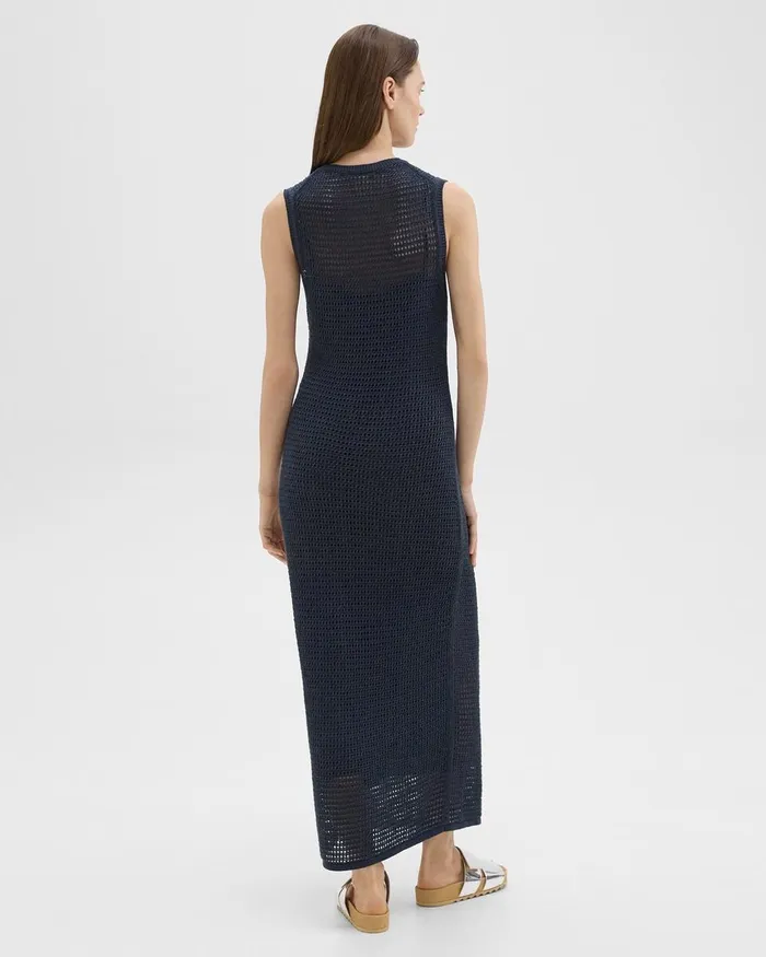 Women Theory Dresses Mesh Maxi Dress In LinenViscose Nocturne Navy