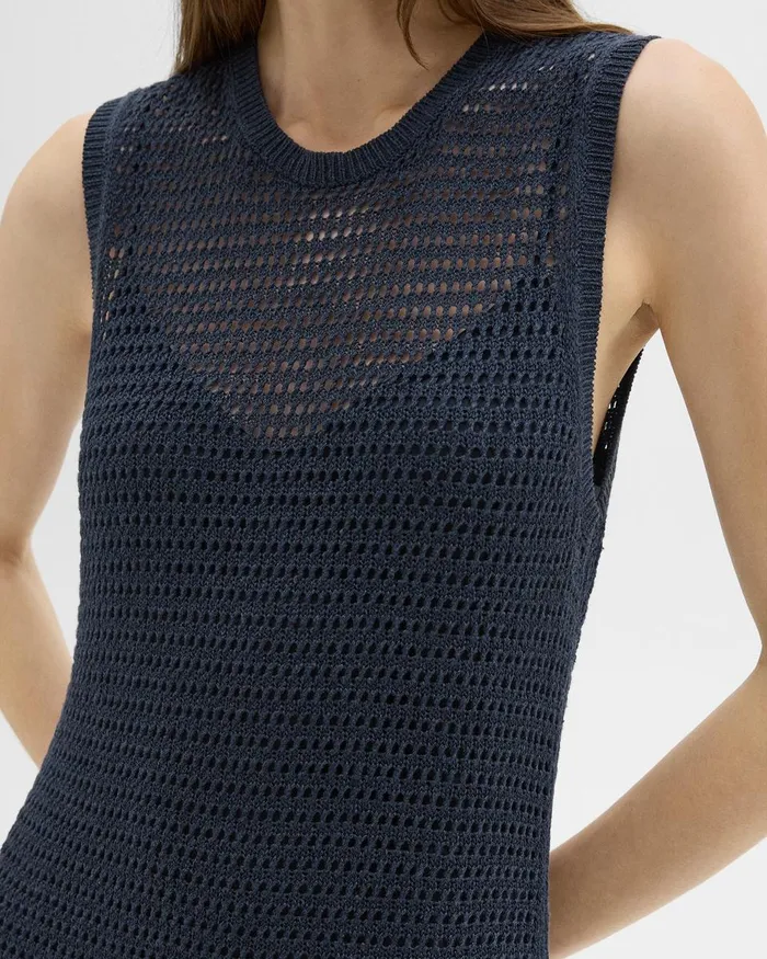 Women Theory Dresses Mesh Maxi Dress In LinenViscose Nocturne Navy