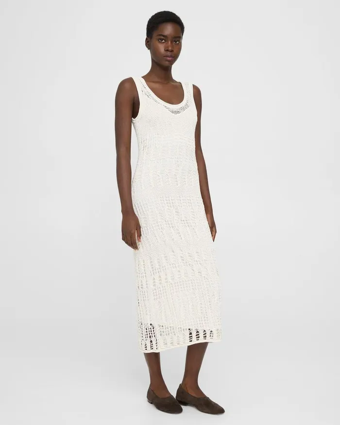 Women Theory Dresses Open Stitch Midi Dress In CottonBlend White