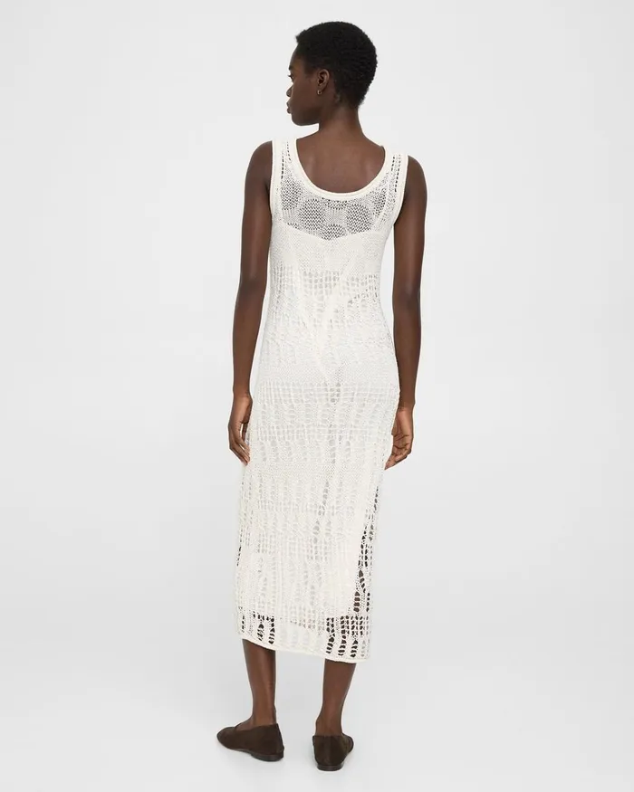 Women Theory Dresses Open Stitch Midi Dress In CottonBlend White