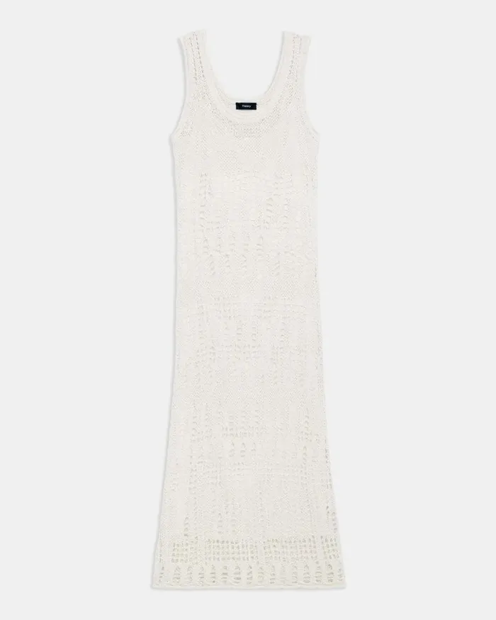Women Theory Dresses Open Stitch Midi Dress In CottonBlend White