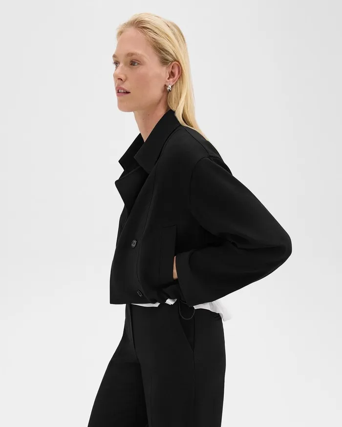 Women Theory Outerwear DoubleBreasted Crop Trench In Admiral Crepe Black