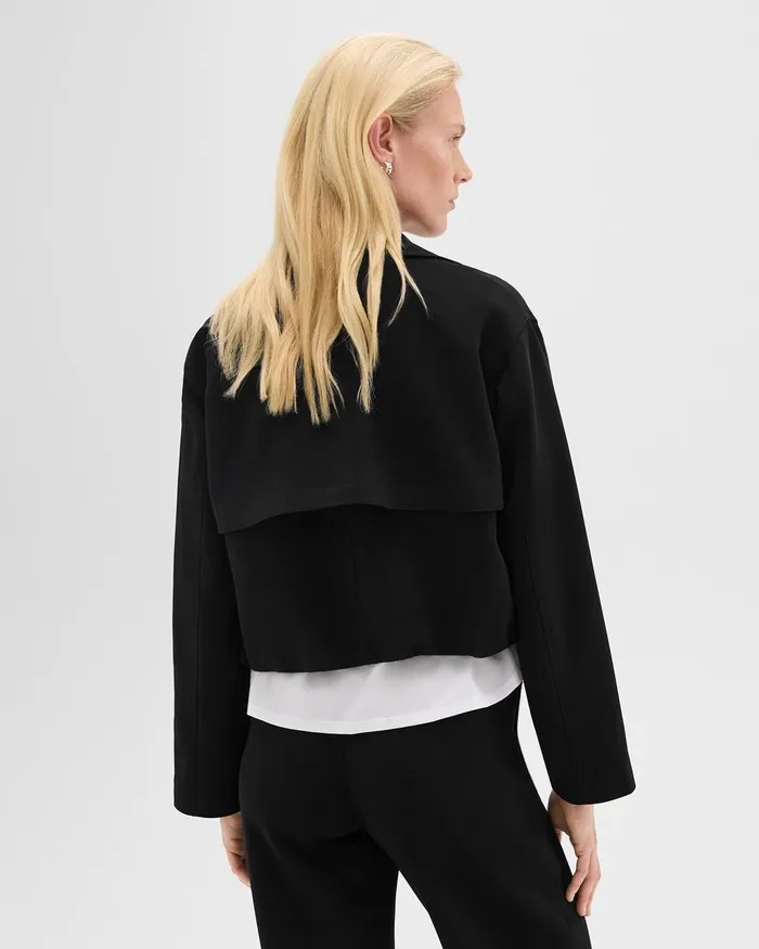 Women Theory Outerwear DoubleBreasted Crop Trench In Admiral Crepe Black