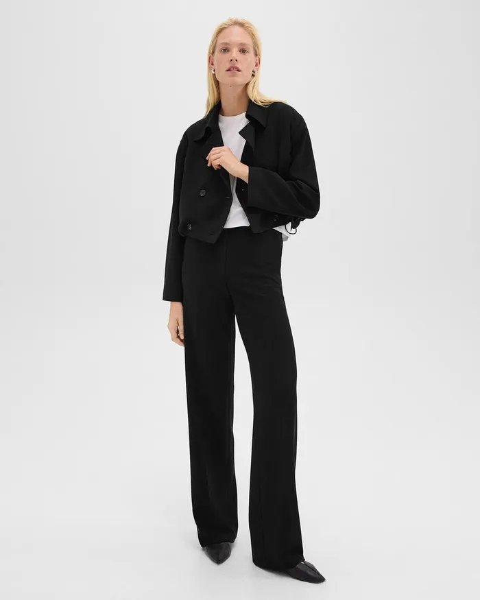 Women Theory Outerwear DoubleBreasted Crop Trench In Admiral Crepe Black