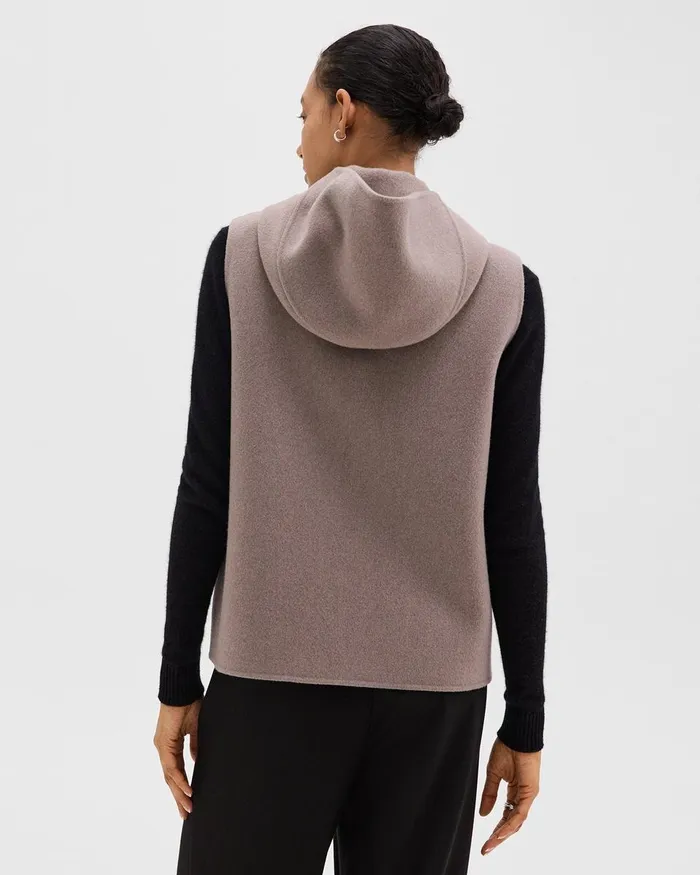 Women Theory Outerwear Hooded ZipUp Vest In DoubleFace WoolCashmere Cinder Melange