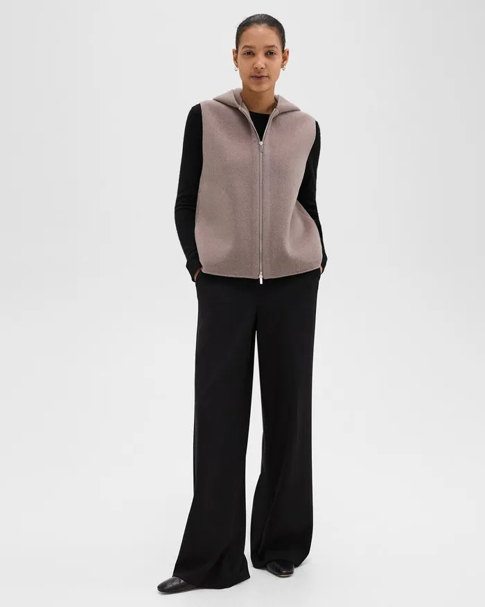 Women Theory Outerwear Hooded ZipUp Vest In DoubleFace WoolCashmere Cinder Melange