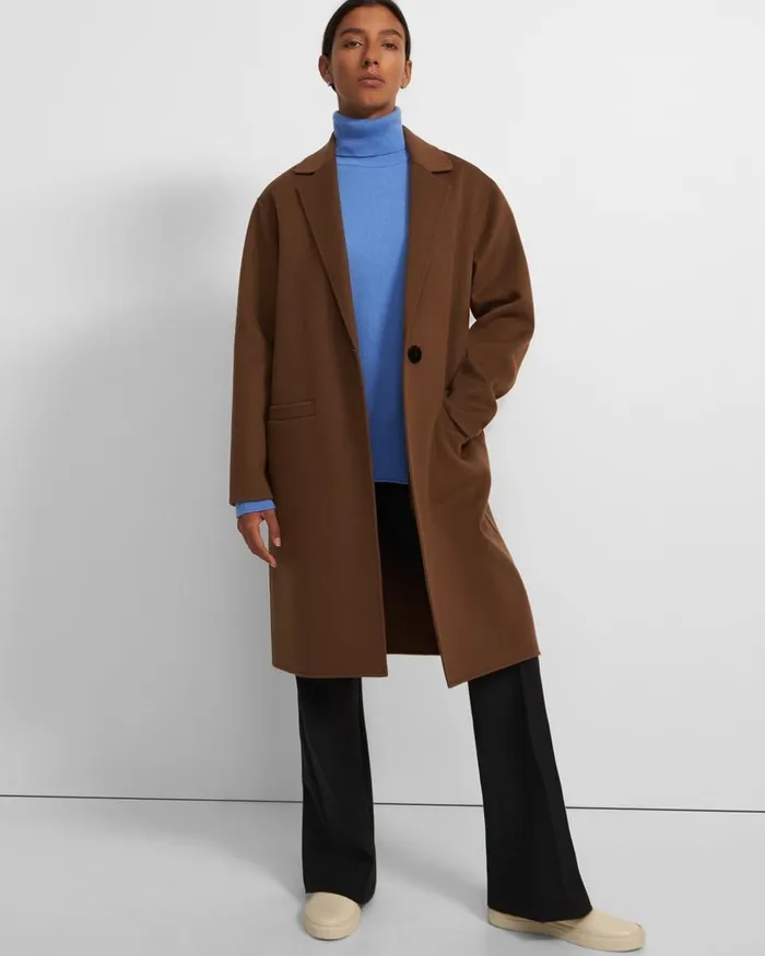 Women Theory Outerwear Overcoat In DoubleFace WoolCashmere Russet