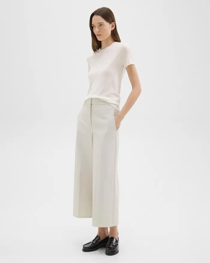 Women Theory Pants Cropped WideLeg Pant In Neoteric Twill Limestone
