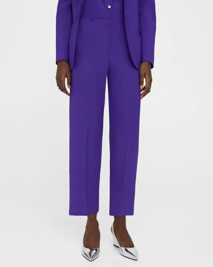 Women Theory Pants HighWaist StraightLeg Pant In Good Wool Blue Iris