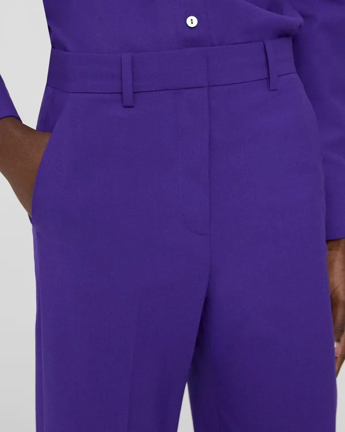Women Theory Pants HighWaist StraightLeg Pant In Good Wool Blue Iris