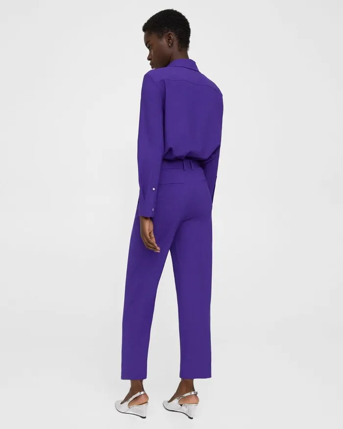 Women Theory Pants HighWaist StraightLeg Pant In Good Wool Blue Iris