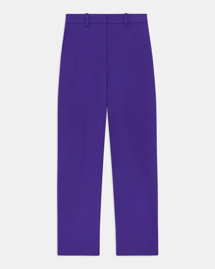 Women Theory Pants HighWaist StraightLeg Pant In Good Wool Blue Iris
