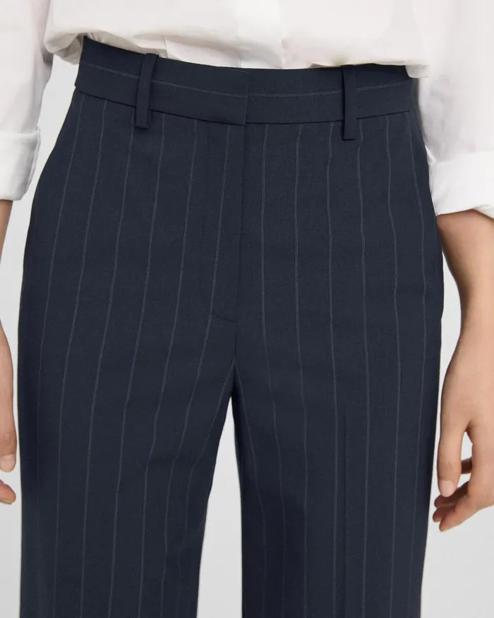 Women Theory Pants HighWaist StraightLeg Pant In Striped Stretch Wool Deep Navy