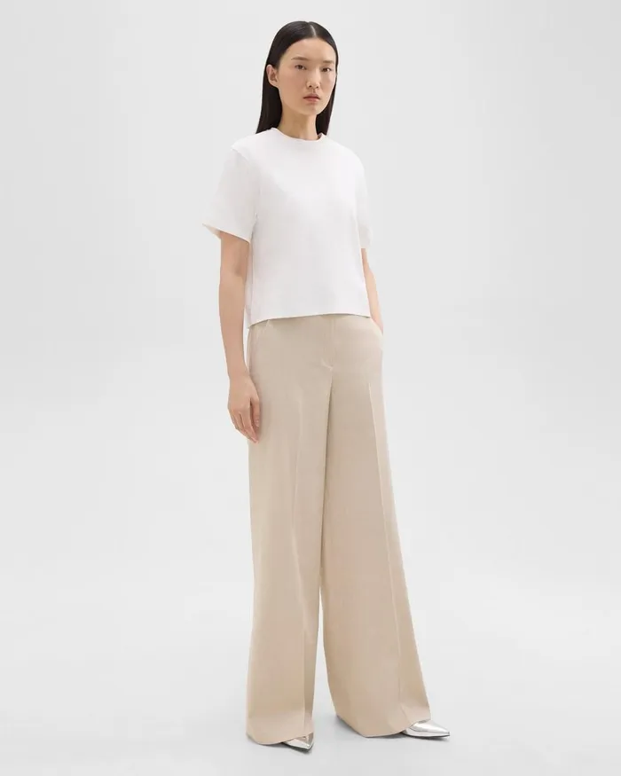 Women Theory Pants HighWaist WideLeg Pant In Good Linen Straw