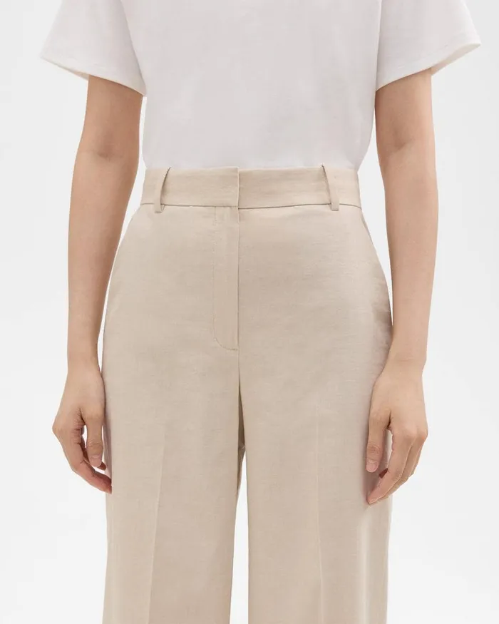 Women Theory Pants HighWaist WideLeg Pant In Good Linen Straw