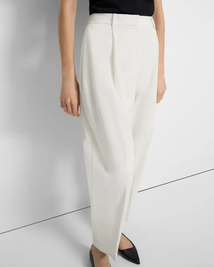 Women Theory Pants Pleated Carrot Pant In Good Wool Ivory