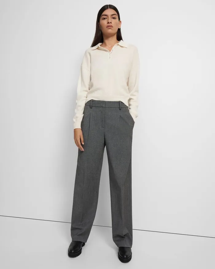 Women Theory Pants Pleated WideLeg Pant In Soft Twill Light Charcoal