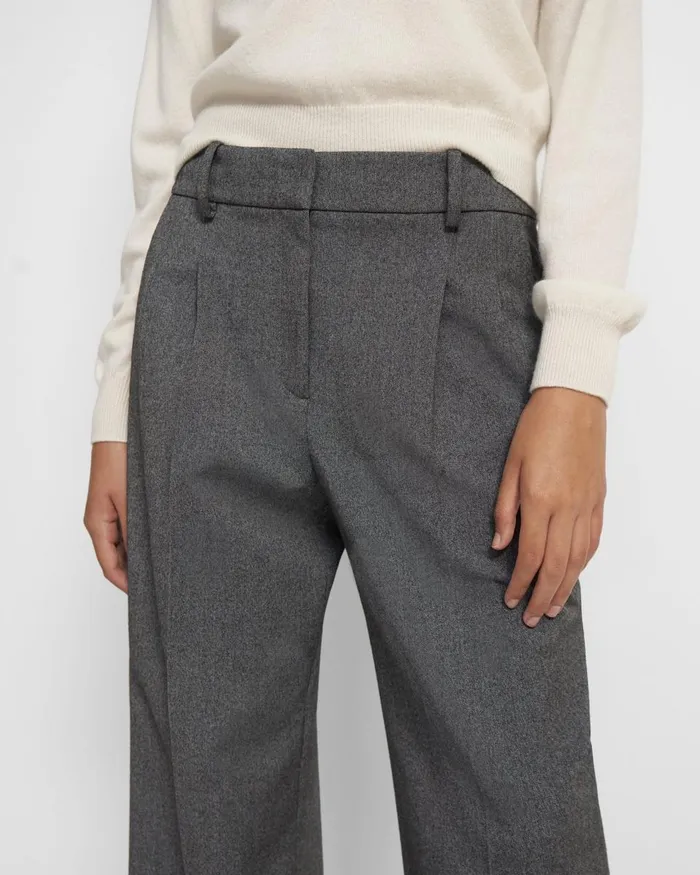 Women Theory Pants Pleated WideLeg Pant In Soft Twill Light Charcoal