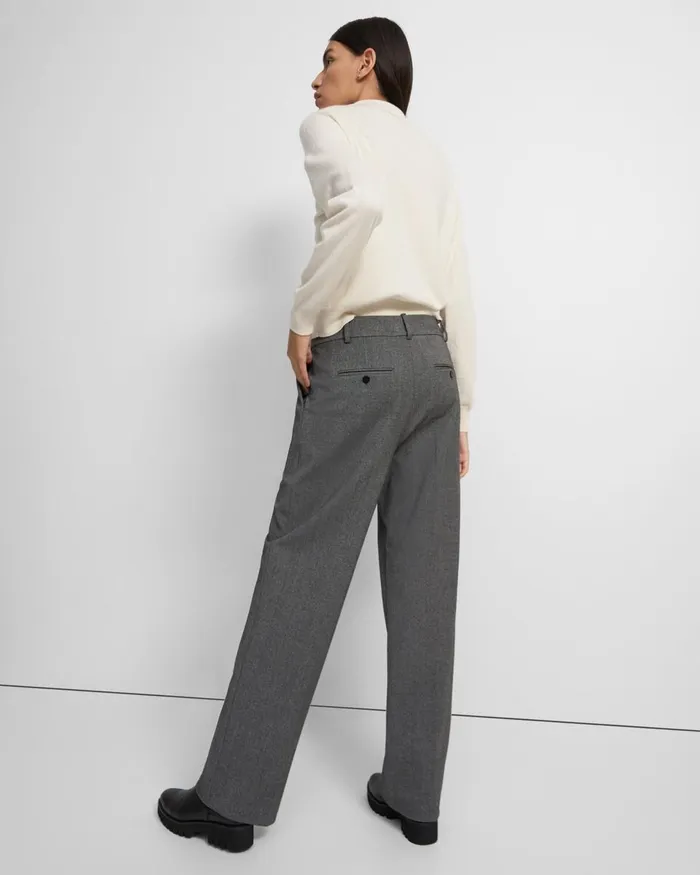 Women Theory Pants Pleated WideLeg Pant In Soft Twill Light Charcoal