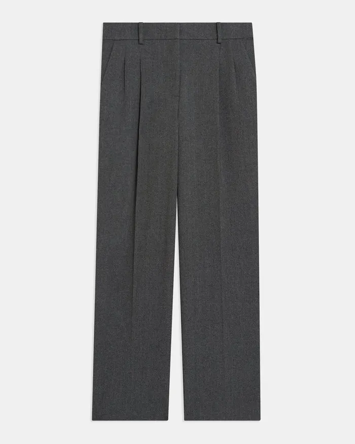 Women Theory Pants Pleated WideLeg Pant In Soft Twill Light Charcoal