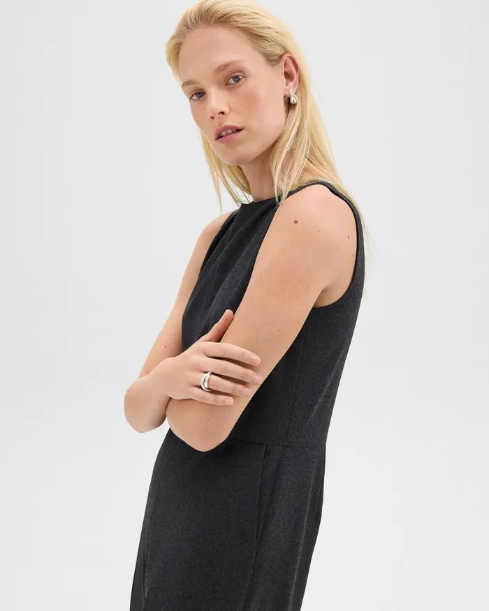 Women Theory Pants Relaxed Sleeveless Jumpsuit In Stretch Flannel Charcoal Melange
