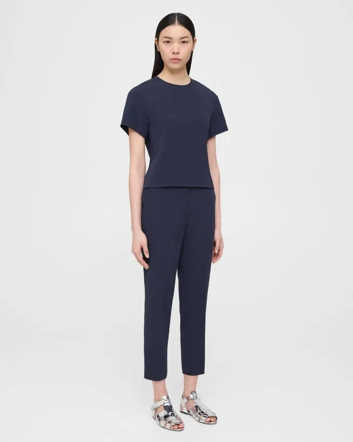 Women Theory Pants Treeca PullOn Pant In Striped Admiral Crepe Nocturne Navy