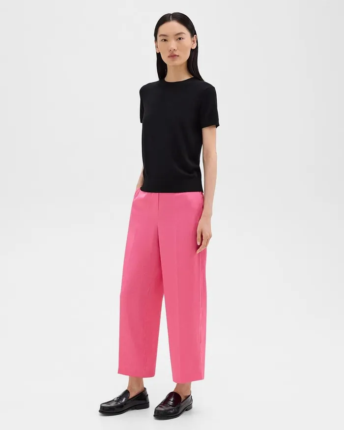 Women Theory Pants Wide Leg PullOn Pant In Crushed Satin Pink Azalea