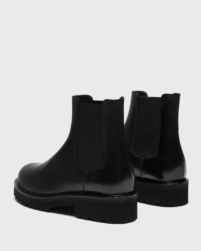 Women Theory Shoes Lug Chelsea Booties In Leather Black