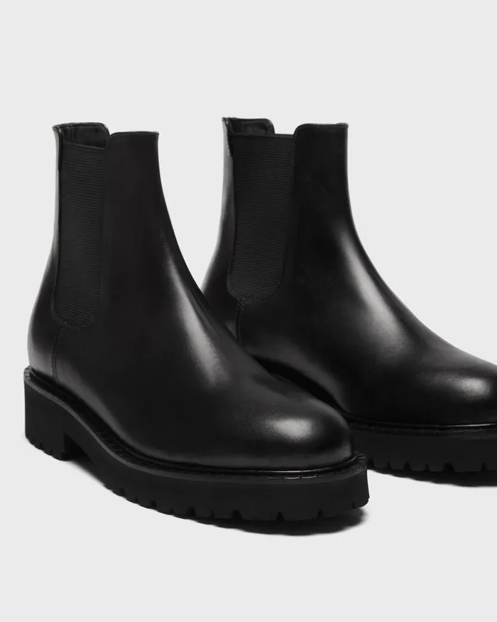 Women Theory Shoes Lug Chelsea Booties In Leather Black