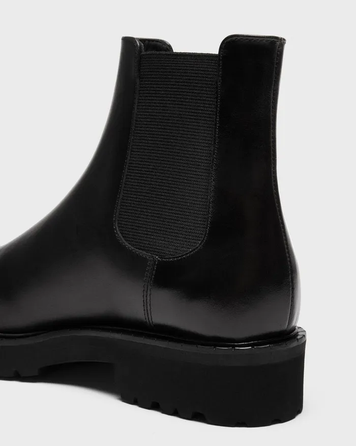 Women Theory Shoes Lug Chelsea Booties In Leather Black