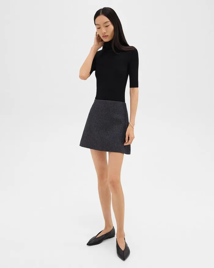 Women Theory Skirts HighWaist Mini Skirt In Tweed Charcoal Melange