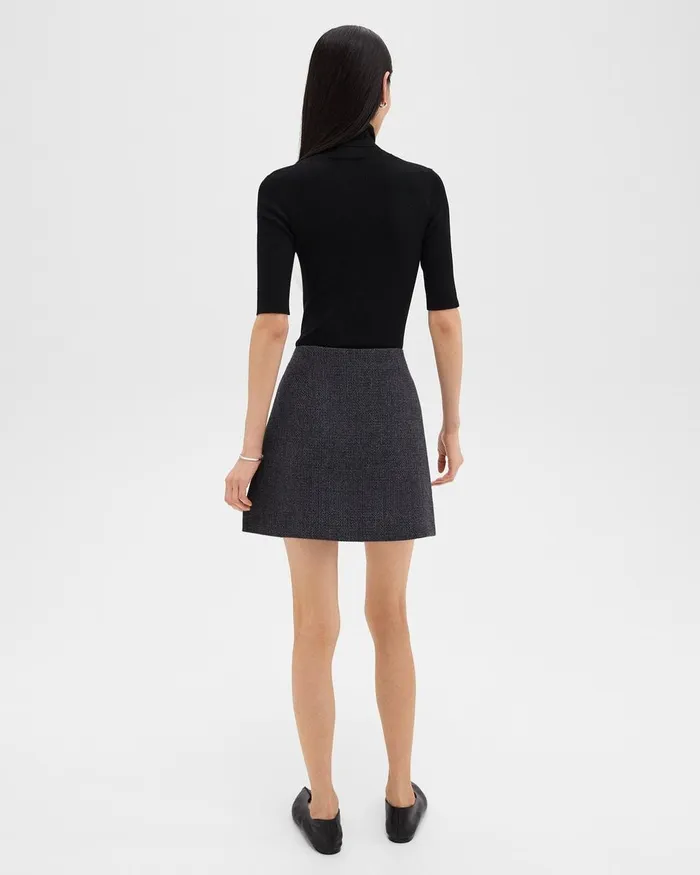 Women Theory Skirts HighWaist Mini Skirt In Tweed Charcoal Melange