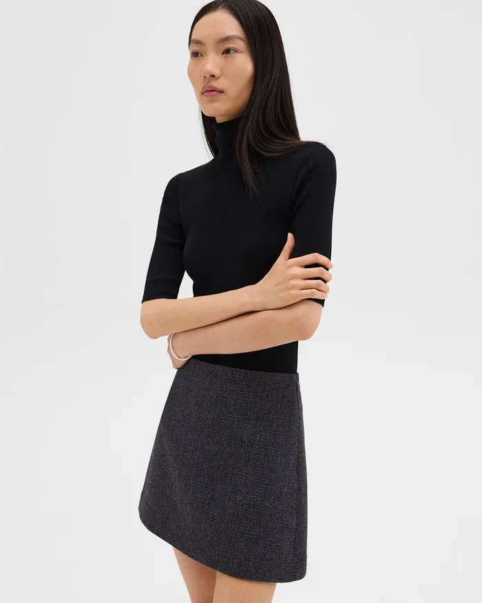 Women Theory Skirts HighWaist Mini Skirt In Tweed Charcoal Melange