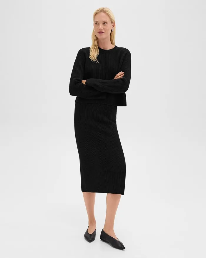 Women Theory Skirts Midi PullOn Skirt In Felted WoolCashmere Black