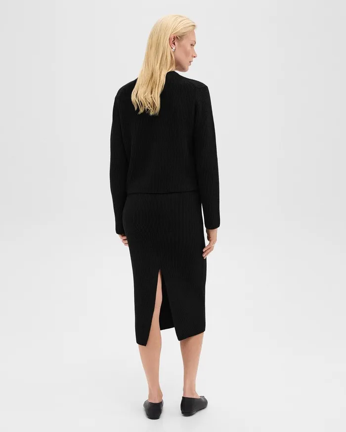Women Theory Skirts Midi PullOn Skirt In Felted WoolCashmere Black