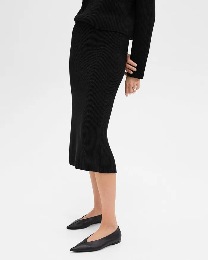 Women Theory Skirts Midi PullOn Skirt In Felted WoolCashmere Black