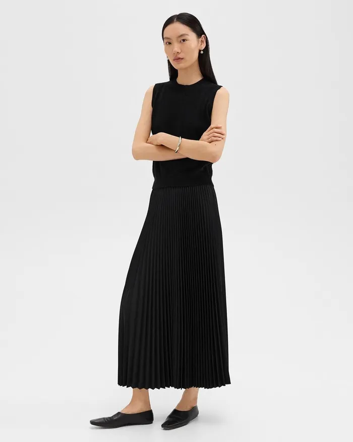 Women Theory Skirts Pleated PullOn Skirt In Stretch WoolBlend Black