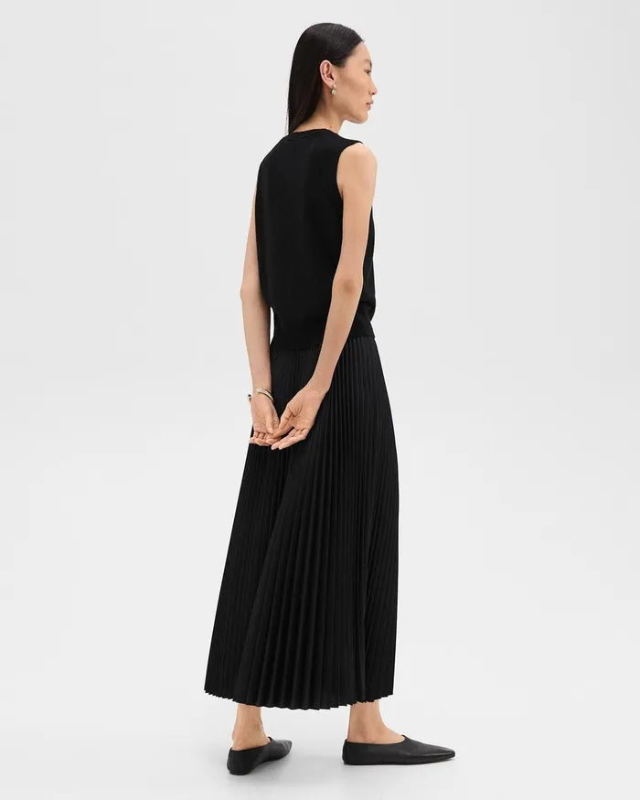 Women Theory Skirts Pleated PullOn Skirt In Stretch WoolBlend Black