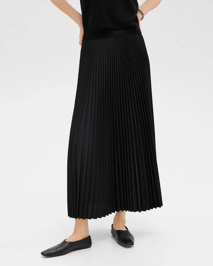Women Theory Skirts Pleated PullOn Skirt In Stretch WoolBlend Black