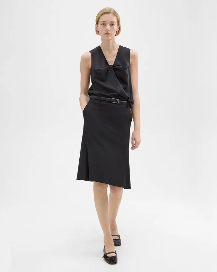 Women Theory Skirts Wool Gabardine Trumpet Skirt Black