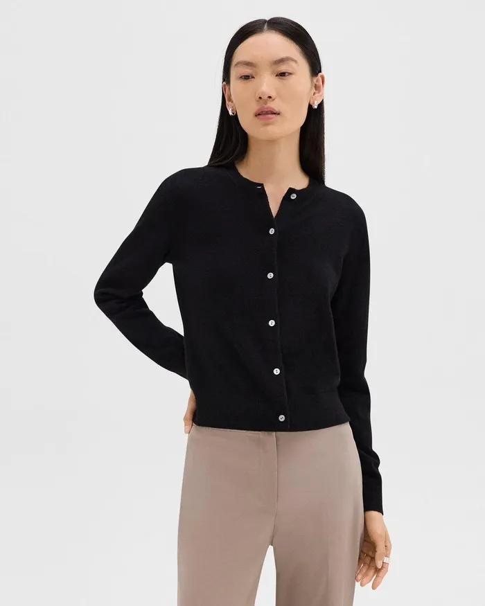 Women Theory Sweaters Cardigans Crewneck Cardigan In Cashmere Black
