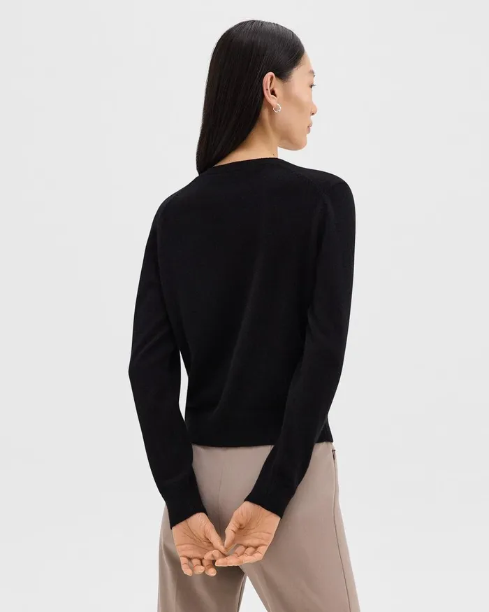 Women Theory Sweaters Cardigans Crewneck Cardigan In Cashmere Black