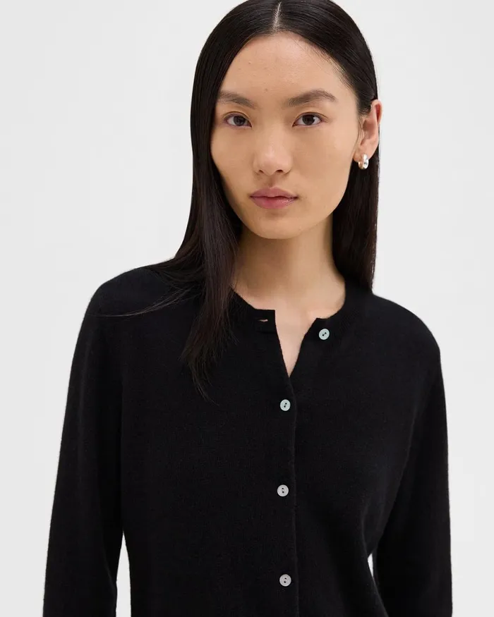 Women Theory Sweaters Cardigans Crewneck Cardigan In Cashmere Black