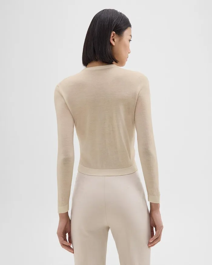 Women Theory Sweaters Cardigans Crewneck Cardigan In Regal Wool Ecru
