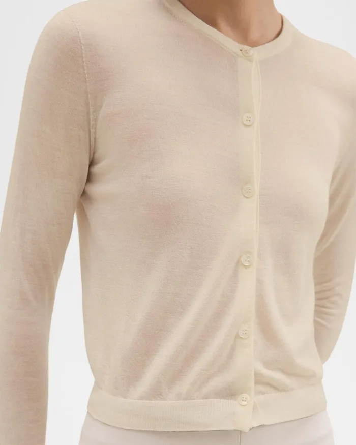 Women Theory Sweaters Cardigans Crewneck Cardigan In Regal Wool Ecru