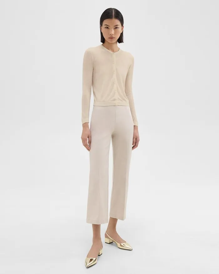 Women Theory Sweaters Cardigans Crewneck Cardigan In Regal Wool Ecru